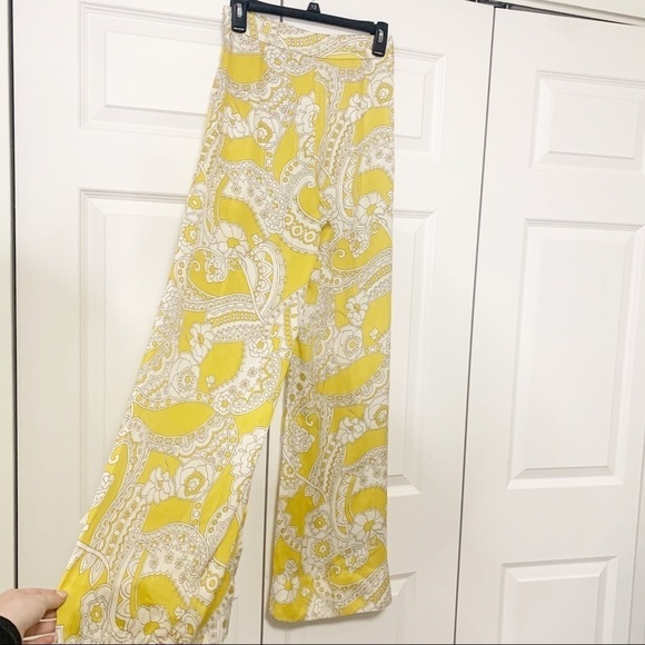 Zara Paisley Print Wide Leg Trousers Yellow XS - Picture 1 of 12